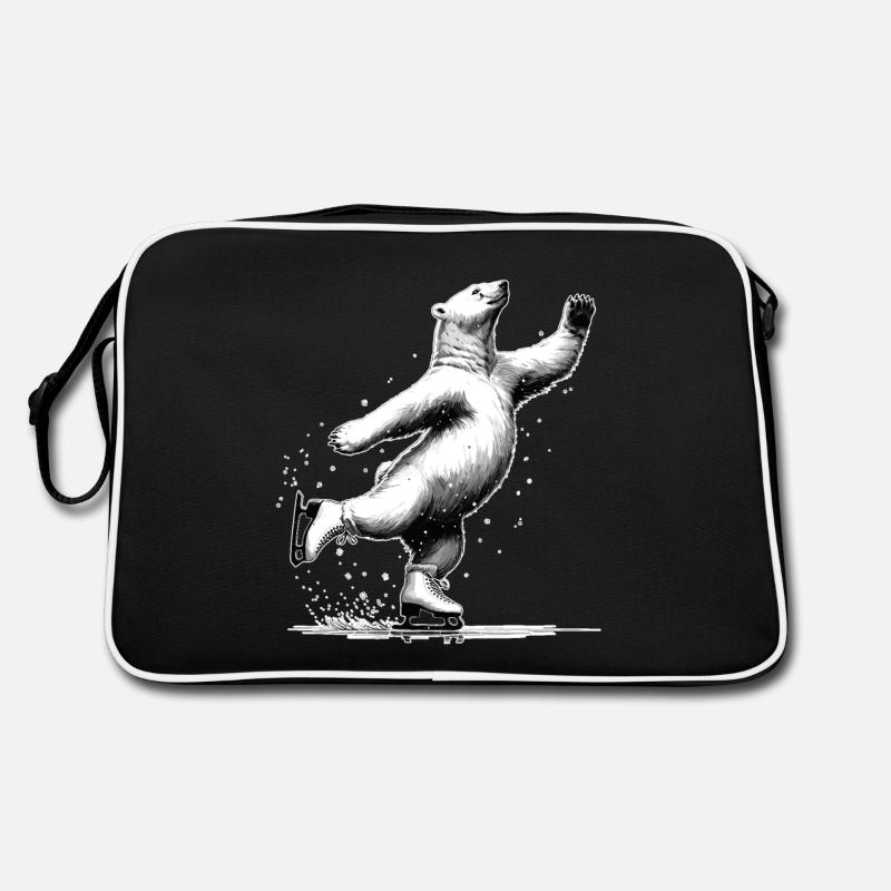 Polar bear loves ice skating Arctic North Pole Retro Bag