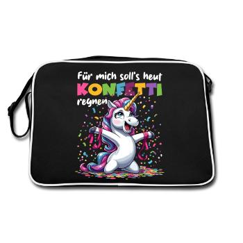 Einhorn Party Konfetti Karneval Geburtstag Kinder - Retro Tasche - Schwarz/Weiß - Hinten