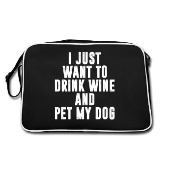 Je veux juste boire du vin et caresser mon chien drôle - Sac Retro - noir/blanc - Dos
