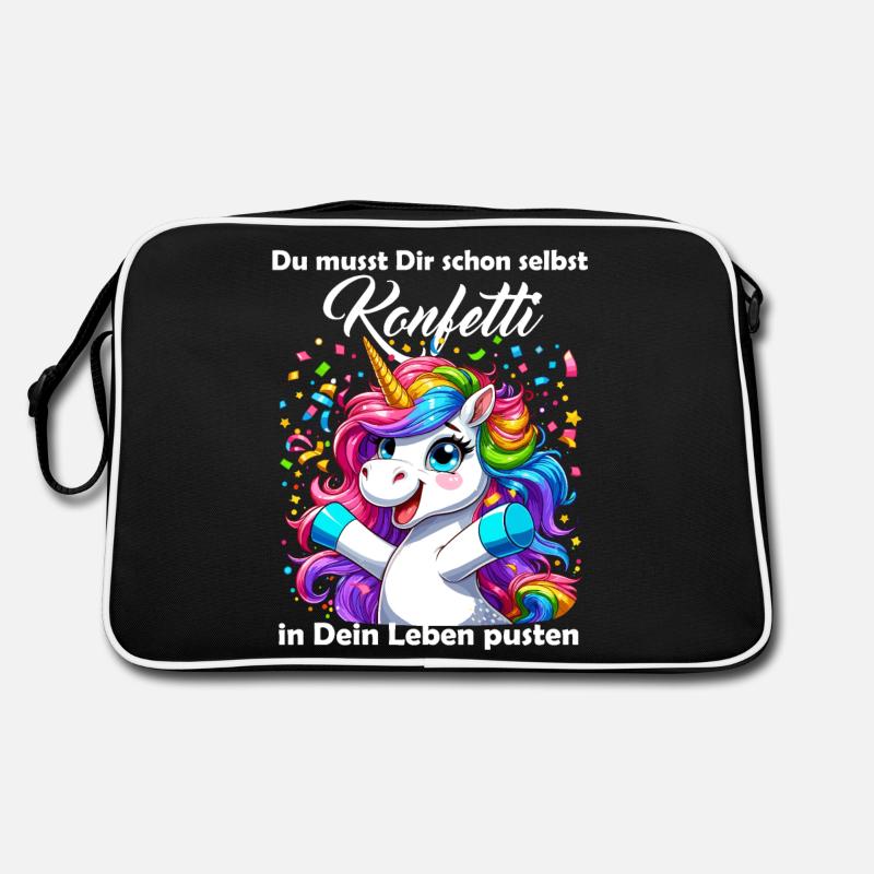 Einhorn Karneval Konfetti Spaß Optimismus lustig - Retro Tasche - Schwarz/Weiß