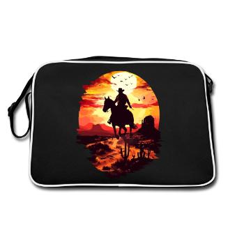 Cowboy Horse Wild West Western Riding Wilderness USA - Retro Bag - black/white - Back