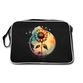 Sunflower with stem drawn - Retro Bag - black/white - Back
