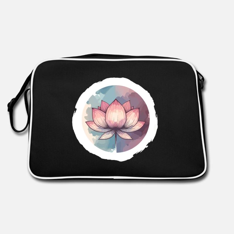 Fleur de Lotus dessinée - Sac Retro - noir/blanc