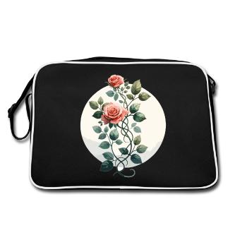 Rosenranke gezeichnet - Retro Tasche - Schwarz/Weiß - Hinten