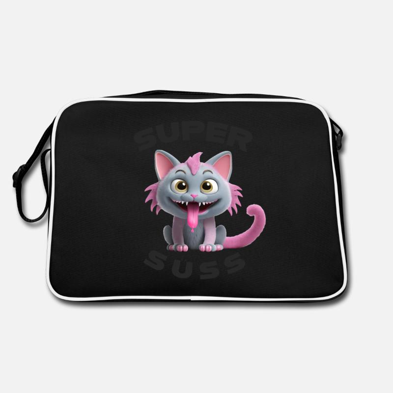 Monstre chat super mignon avec une longue langue - Sac Retro - noir/blanc