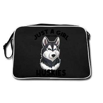 Nur ein Mädchen, das Huskys liebt - Retro Tasche - Schwarz/Weiß - Hinten