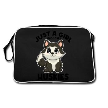 Nur ein Mädchen, das Huskys liebt - Retro Tasche - Schwarz/Weiß - Hinten