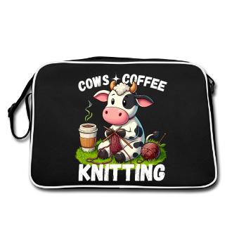 vache vaches café tricot tricot aiguille laine drôle - Sac Retro - noir/blanc - Dos