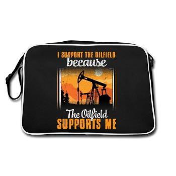 I Support The Oilfield Oilfield Worker Oil Rig - Retro Tasche - Schwarz/Weiß - Hinten
