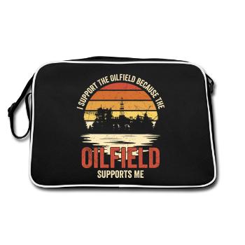 I Support The Oilfield Oil Rig Oilfield Worker - Retro Tasche - Schwarz/Weiß - Hinten