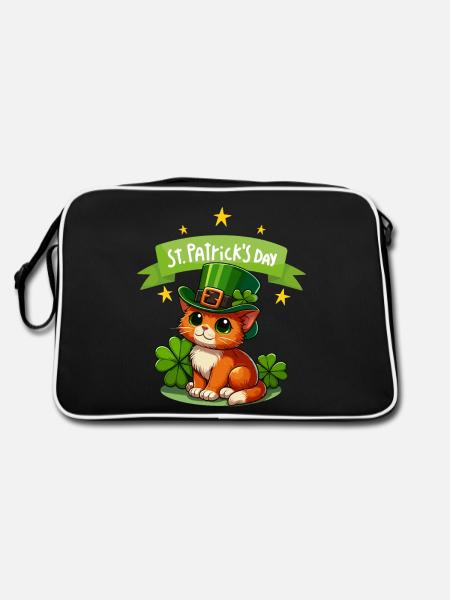 Chat de la Saint-Patrick Shamrock chanceux mignon - Sac Retro - noir/blanc - Dos