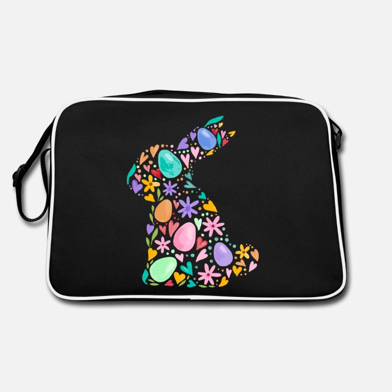 Colorful Easter Bunny Easter Eggs Flowers Easter Graphic Retro Bag