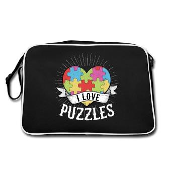 J’aime les puzzles pièce de puzzle - Sac Retro - noir/blanc - Dos