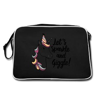 Einhorn Partyhut - Lass uns funkeln und kichern! Kunst - Retro Tasche - Schwarz/Weiß - Hinten