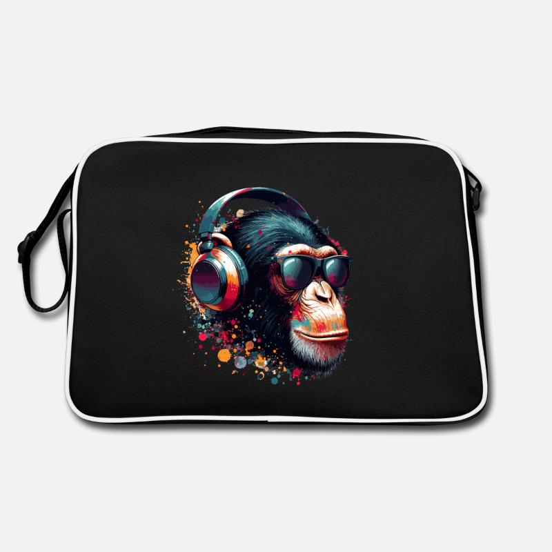 DJ Monkey Affe Schimpanse Kopfhörer Sonnenbrille Retro Tasche