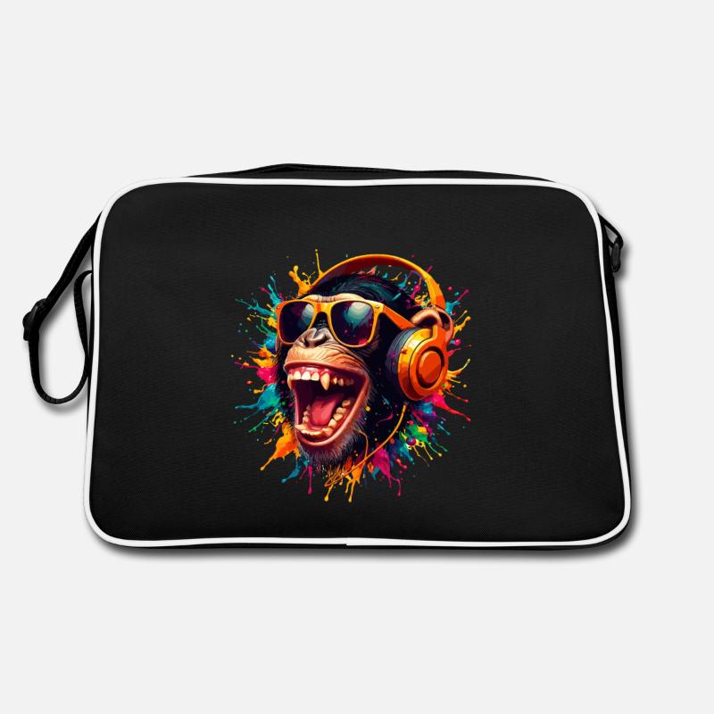DJ Monkey Affe Party Schimpanse Kopfhörer lustig Retro Tasche
