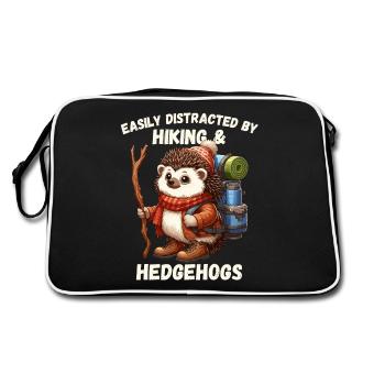 Wandern Igel Wanderung Wanderschuhe Natur Niedlich - Retro Tasche - Schwarz/Weiß - Hinten