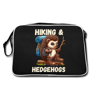 Igel Wandern Wanderung Rucksack Niedlich Natur - Retro Tasche - Schwarz/Weiß - Hinten