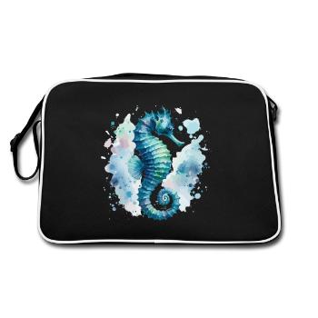 Seahorse, Sea, Sea Creatures, Vacation, Beach, Fun - Retro Bag - black/white - Back