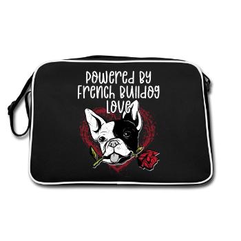 Powered By French Bulldog Love Frenchie Dog Owner - Retro Bag - black/white - Back
