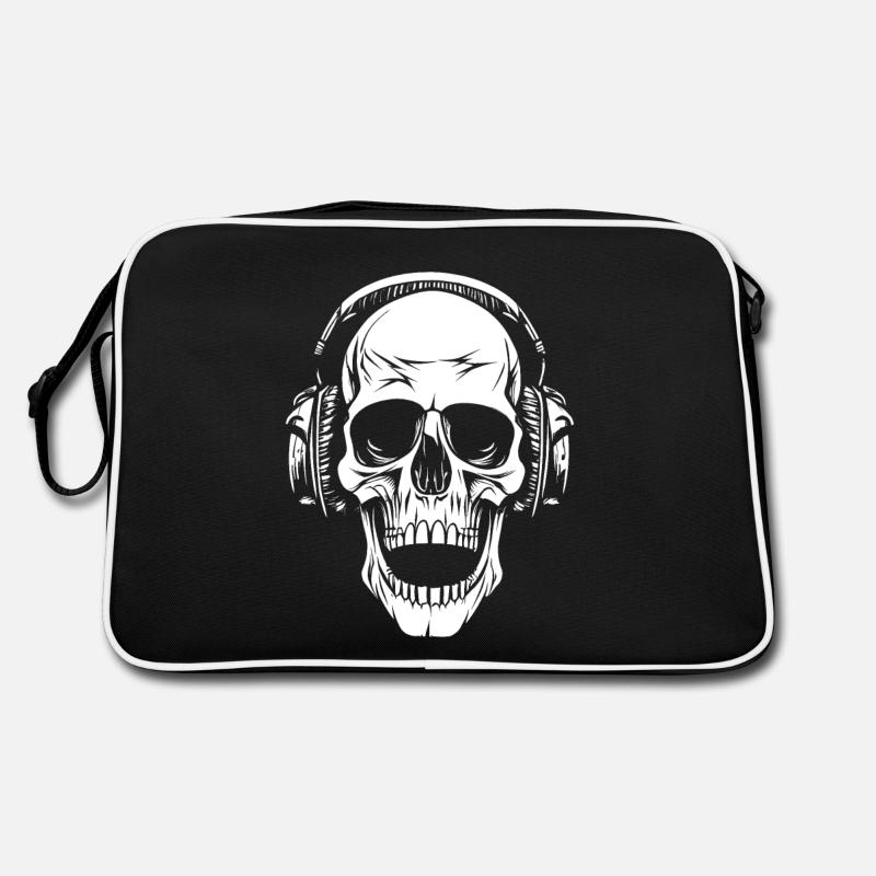 Totenkopf mit Kopfhörern - Retro Tasche - Schwarz/Weiß