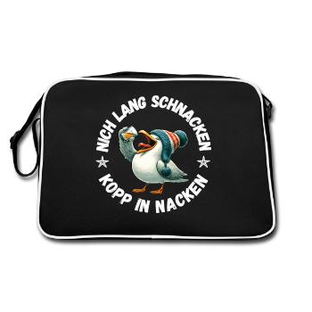 Hamburg Norden Möwe Party Schnacken Trinken Lustig - Retro Tasche - Schwarz/Weiß - Hinten