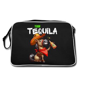 Team Tequila Party Alkohol Pferd Cowboy Lustig - Retro Tasche - Schwarz/Weiß - Hinten