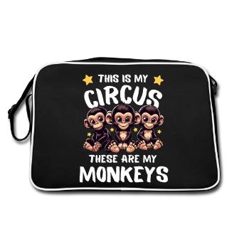 Muttertag Mama Familie Kinder Affen Schimpansen - Retro Tasche - Schwarz/Weiß - Hinten