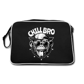 Chill Bro - Lustiger Affe mit Sonnenbrille - Retro Tasche - Schwarz/Weiß - Hinten