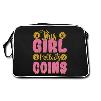 Coin Collector Girl: Numismatic Passion Unleashed - Retro Bag - black/white - Back