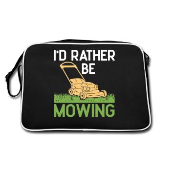 I'd rather be Mowing Funny Lawn Mower Grass Garden - Retro Tasche - Schwarz/Weiß - Hinten
