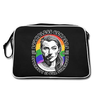 Vielfalt Shirt: LGBTQ und grenzenlos Stärke. - Retro Tasche - Schwarz/Weiß - Hinten