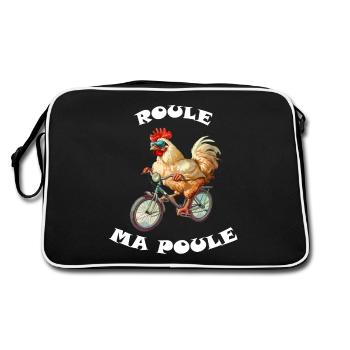 Roule ma poule, poule sur un velo, humour cycliste - Sac Retro - noir/blanc - Dos