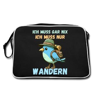 Wandern Wanderung Wanderurlaub Vogel Natur Lustig - Retro Tasche - Schwarz/Weiß - Hinten