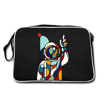 Galaktische Farbenpracht Buntes Astronauten Design - Retro Tasche - Schwarz/Weiß - Hinten