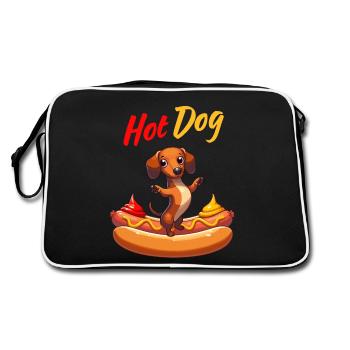 Hot Dog Teckel Moutarde Ketchup Chien Restauration rapide Drôle - Sac Retro - noir/blanc - Dos