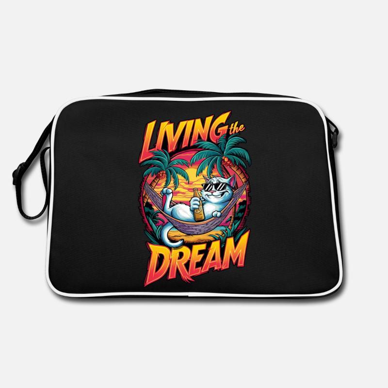 Katze mit einem Bier am Strand - Humor Retro Tasche