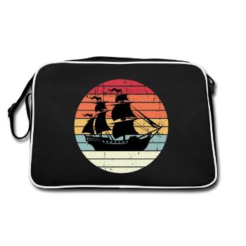 Bateau pirate sur la mer au coucher du soleil - Sac Retro - noir/blanc - Dos