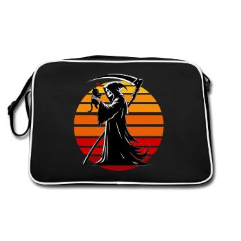Halloween Cat Grim Reaper Full Moon Scythe Retro - Retro Bag - black/white - Back