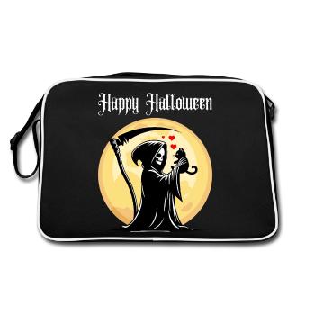 Happy Halloween Grim Reaper Cat Cute Full Moon - Retro Bag - black/white - Back