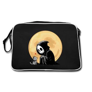 Halloween Skeleton Death Cat Full Moon Gothic Funny - Retro Bag - black/white - Back