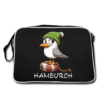 Hamburg Seagull North Sea Hamburg Coast Sea Funny - Retro Bag - black/white - Back