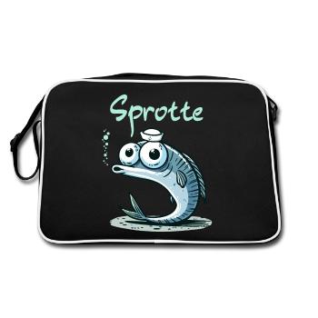 Hamburg Kiel Sprotte Meer Nordsee Fisch Lustig - Retro Tasche - Schwarz/Weiß - Hinten