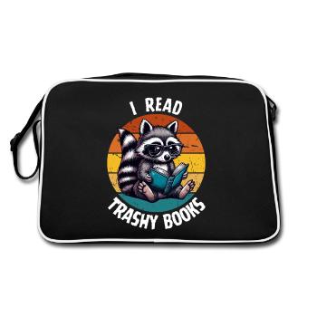 Book Books Raccoon Reading Literature Funny Retro - Retro Bag - black/white - Back