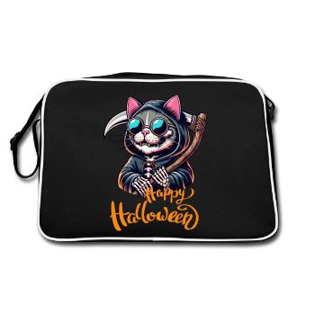 Halloween Cat Kitty Scythe Grim Reaper Cool Funny - Retro Bag - black/white - Back