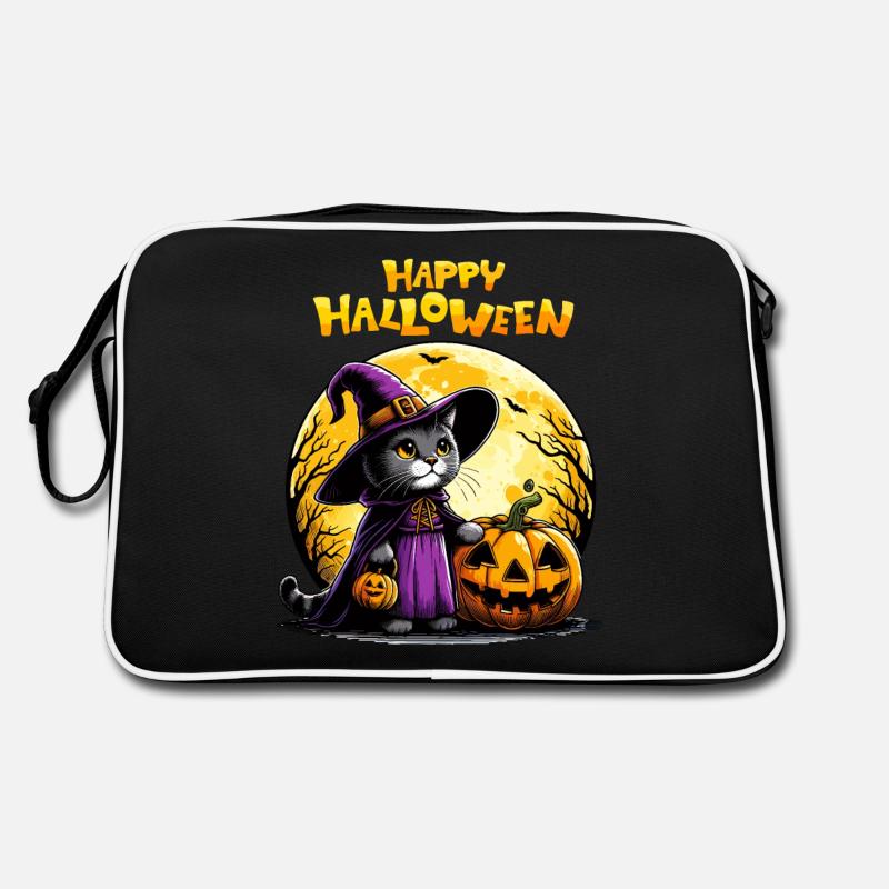 Joyeux Halloween Chat Sorcière Citrouille Mignon Enfants Sac Retro
