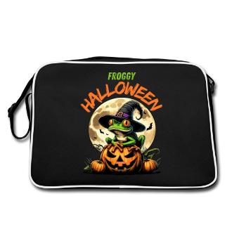 Halloween Frog Witch Pumpkin Full Moon Funny - Retro Bag - black/white - Back