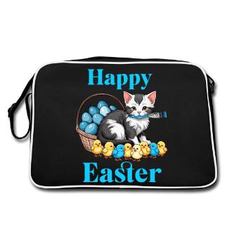 Happy Easter Cute Cat Chick Eggs Easter Time - Retro Bag - black/white - Back
