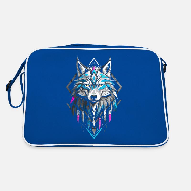 Colorful geometric wolf Retro Bag