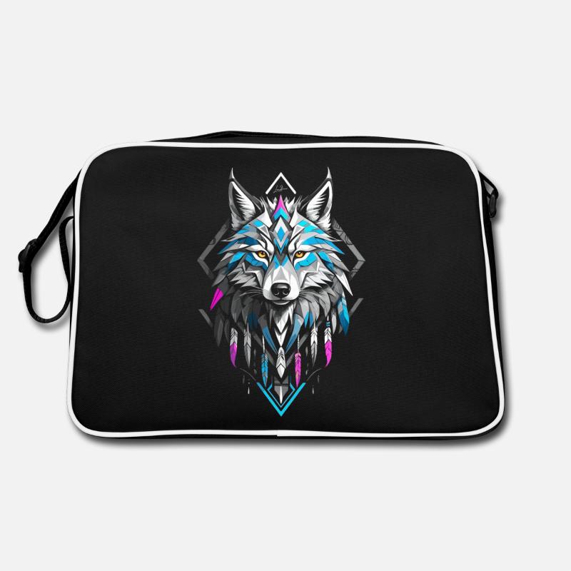 Colorful geometric wolf Retro Bag
